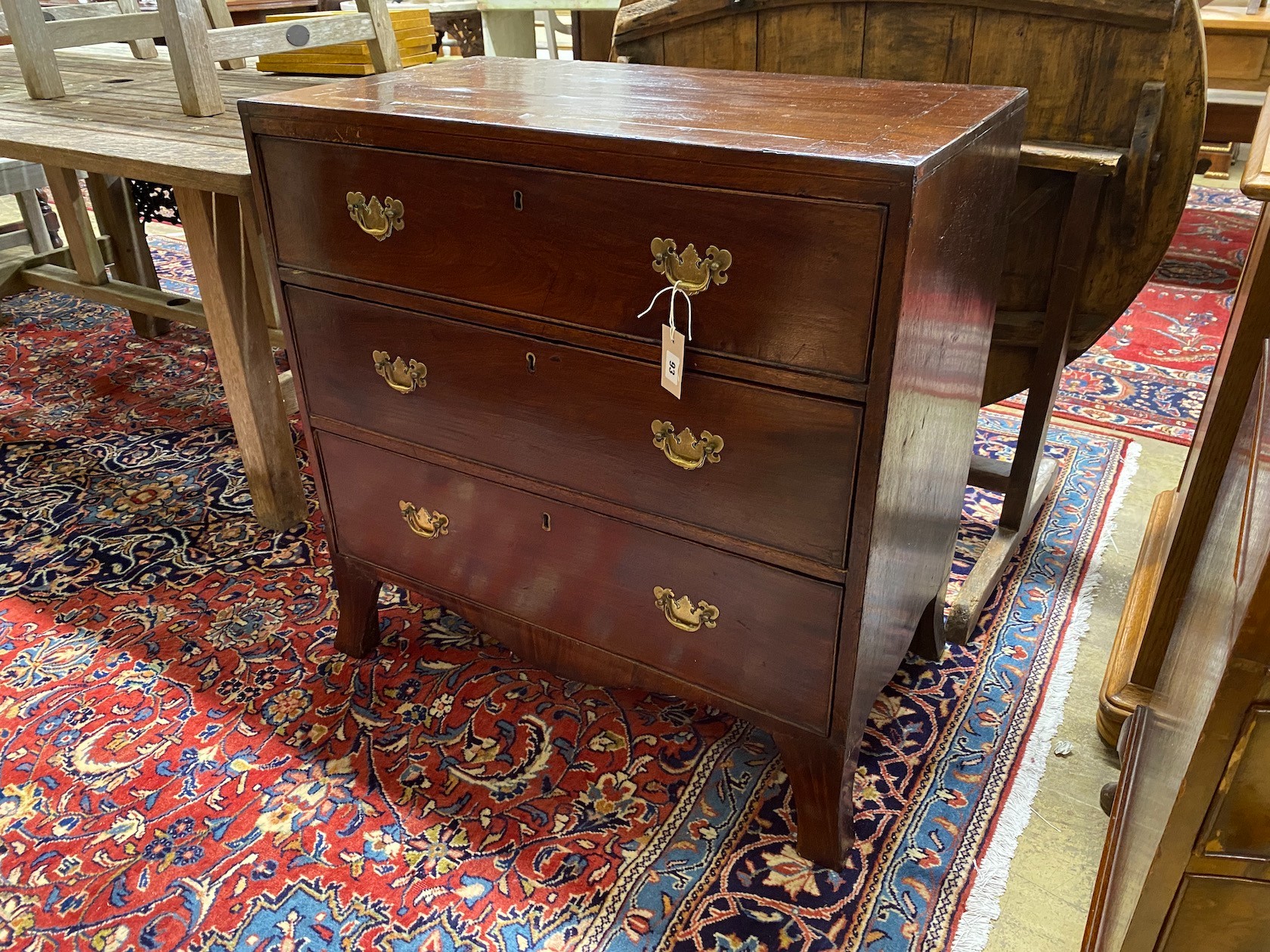 A small Regency mahogany three drawer chest, width 81cm, depth 46cm, height 81cm